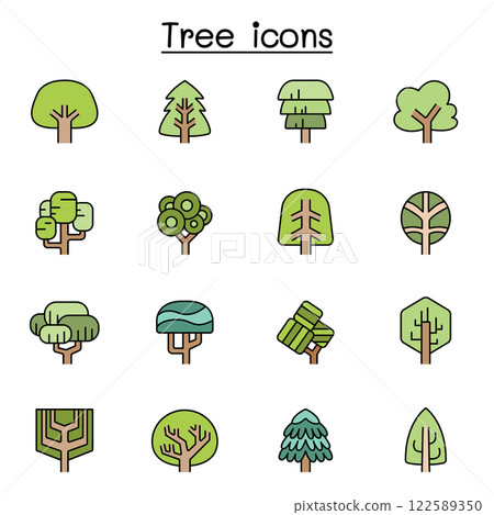 Tree icon set in color line style Tree icon set in color line style 122589350
