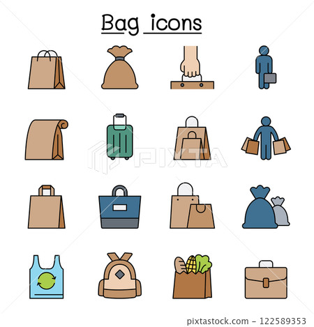 Bag icon set in color line style 122589353
