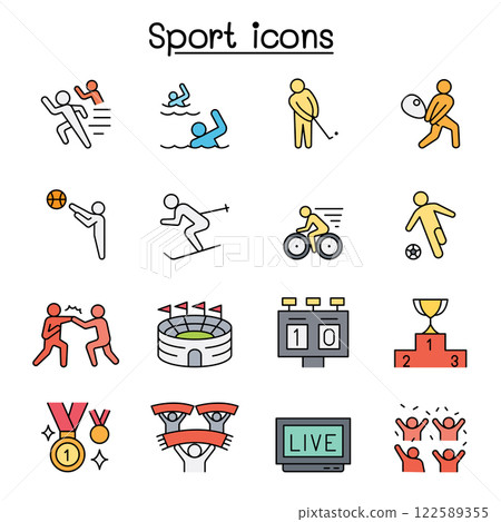 Sport icon set in color line style Sport icon set in color line style 122589355