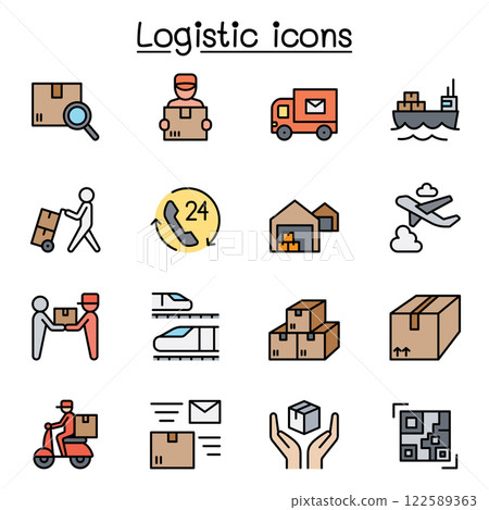 Logistic and Delivery icon set in color line style 122589363