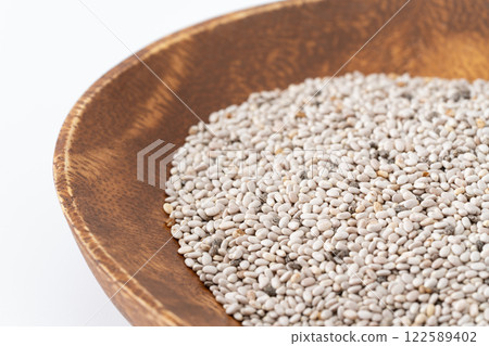 White chia seeds close-up White chia seeds close-up 122589402