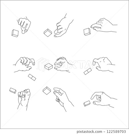 一組捏手的插圖。黑白向量插圖。 一組捏手的插圖。黑白向量插圖。 122589703