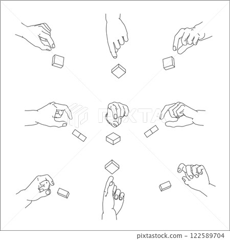 一組捏手的插圖。黑白向量插圖。 一組捏手的插圖。黑白向量插圖。 122589704