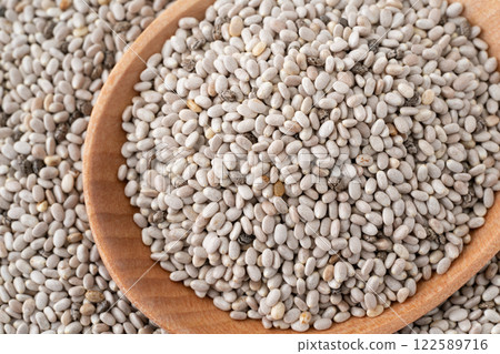 White chia seeds close-up 122589716