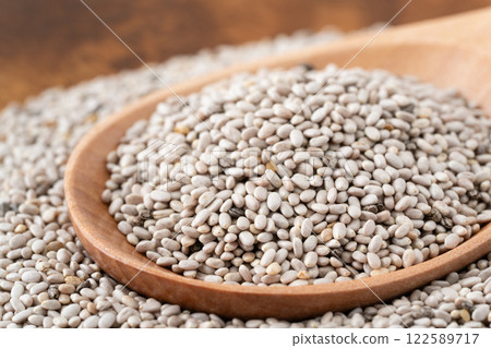 White chia seeds close-up White chia seeds close-up 122589717