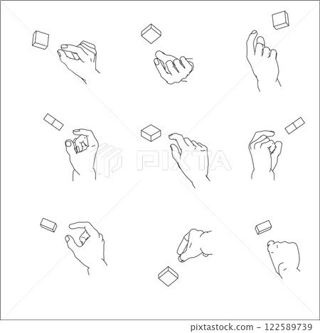一組捏手的插圖。黑白向量插圖。 122589739