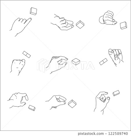 一組捏手的插圖。黑白向量插圖。 122589740