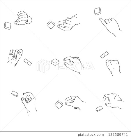 一組捏手的插圖。黑白向量插圖。 一組捏手的插圖。黑白向量插圖。 122589741