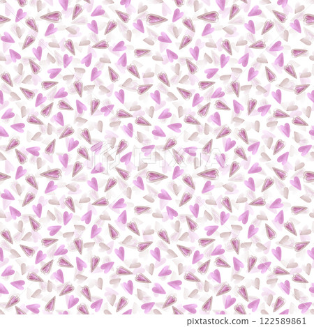 Hand drawn watercolor St. Valentine seamless pattern. Illustration of purple hearts isolated on white background. Can be used for textile, fabric, scrapbook and other printed products. 122589861