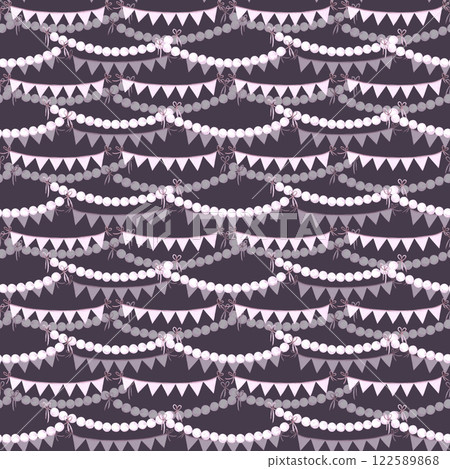 Garlands seamless pattern. Hand drawn watercolor illustration of string of beads isolated on purple background. Can be used for textile, fabric, scrapbook and other printed products. Garlands seamless pattern. Hand drawn watercolor illustration of string of beads isolated on purple background. Can be used for textile, fabric, scrapbook and other printed products. 122589868
