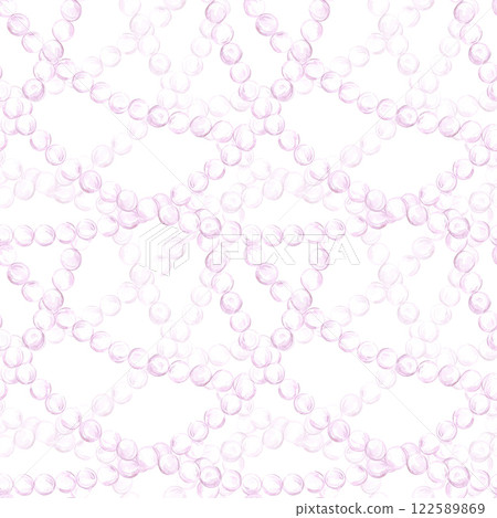 Pearl garlands seamless pattern. Hand drawn watercolor illustration of string of beads isolated on white background. Can be used for textile, fabric, scrapbook and other printed products. 122589869