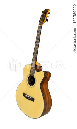 Acoustic guitar style OM isolated on white background with clipping paths 122589900