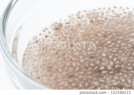 Close-up of white chia seeds soaked in water 122590215