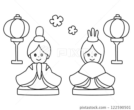 Coloring book of simple and cute Hina dolls for Hinamatsuri Coloring book of simple and cute Hina dolls for Hinamatsuri 122590501
