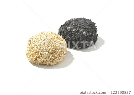 White and black sesame balls photographed on a white background White and black sesame balls photographed on a white background 122590827