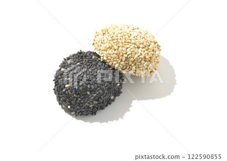 White and black sesame balls photographed on a white background White and black sesame balls photographed on a white background 122590855