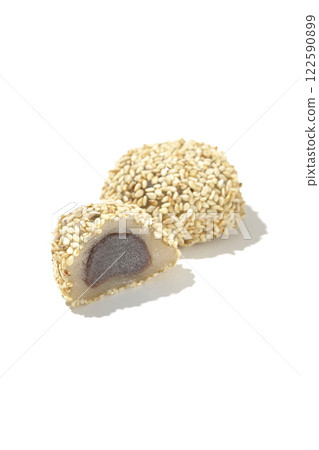White sesame balls photographed on a white background White sesame balls photographed on a white background 122590899