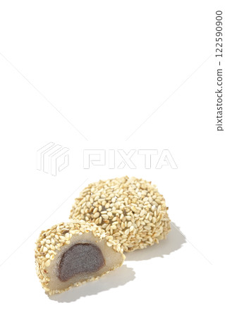 White sesame balls photographed on a white background White sesame balls photographed on a white background 122590900