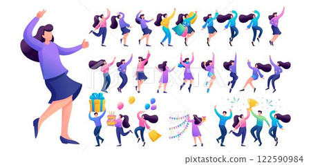 Set of a fun teen girl. Presentation in various in various poses and actions. 2D Flat character vector illustration N3 Set of a fun teen girl. Presentation in various in various poses and actions. 2D Flat character vector illustration N3 122590984