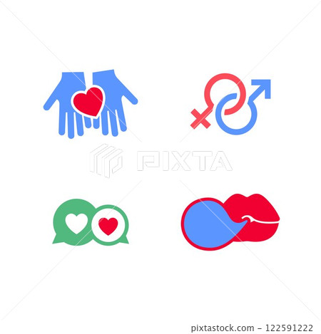 Set icons or Valentines day symbols, holiday signs designed for celebration 122591222