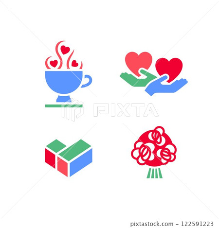 Set icons or Valentines day symbols, holiday signs designed for celebration 122591223