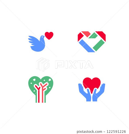 Set icons or Valentines day symbols, holiday signs designed for celebration Set icons or Valentines day symbols, holiday signs designed for celebration 122591226