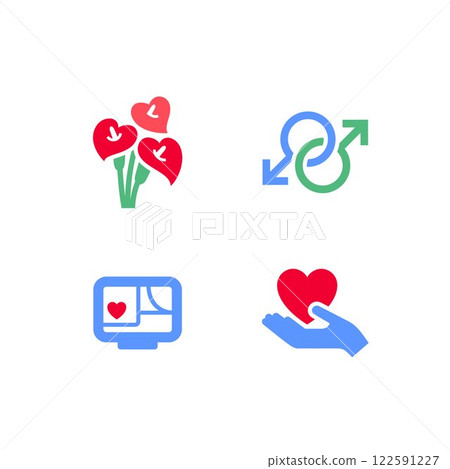 Set icons or Valentines day symbols, holiday signs designed for celebration 122591227