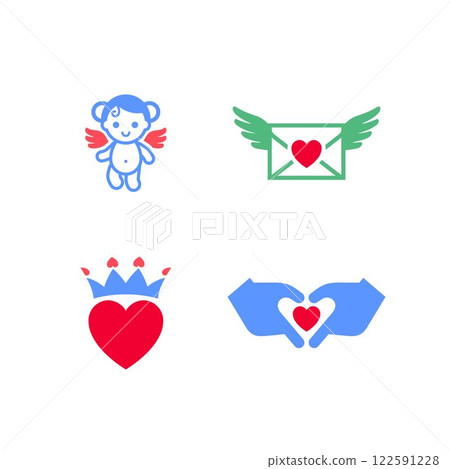 Set icons or Valentines day symbols, holiday signs designed for celebration Set icons or Valentines day symbols, holiday signs designed for celebration 122591228
