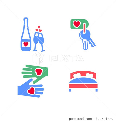 Set icons or Valentines day symbols, holiday signs designed for celebration 122591229