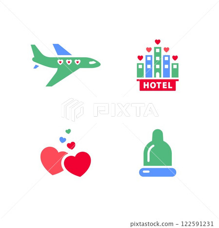 Set icons or Valentines day symbols, holiday signs designed for celebration 122591231