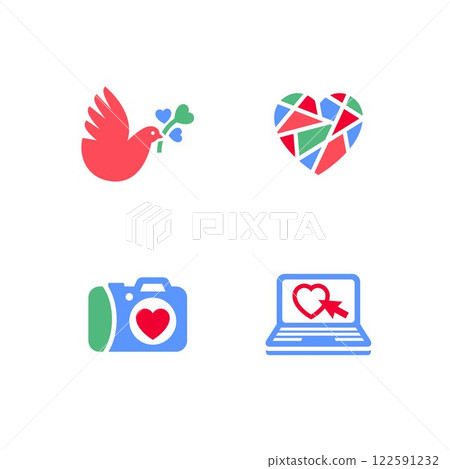 Set icons or Valentines day symbols, holiday signs designed for celebration 122591232