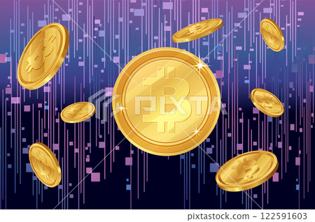 Digital Cryptocurrency Coins in Motion 122591603