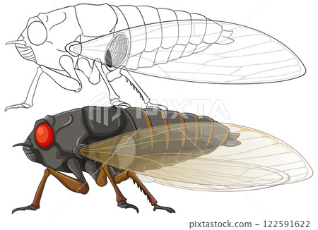 Detailed Cicada Vector Illustration 122591622