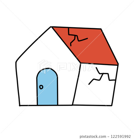 老房子：牆壁有裂縫的破舊房屋的插圖 122591992