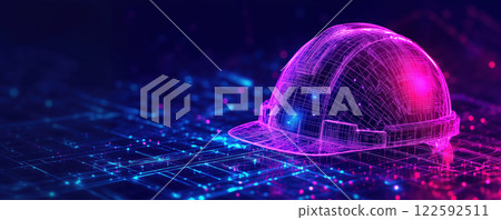 Digital holographic hard hat design with vibrant colors and technology 122592511