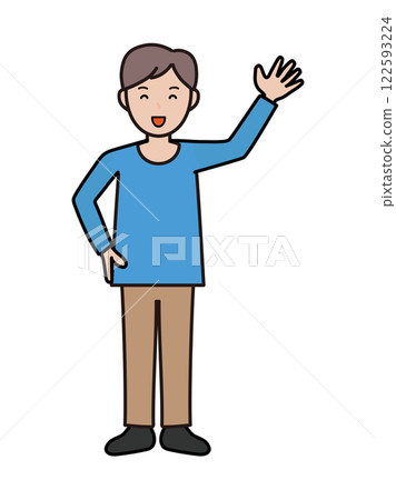 Full-body illustration of a young man greeting cheerfully Full-body illustration of a young man greeting cheerfully 122593224