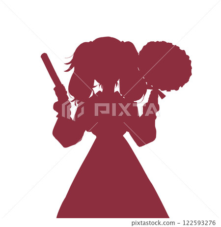 Silhouette of a woman holding a fan and glow sticks and supporting her idol Silhouette of a woman holding a fan and glow sticks and supporting her idol 122593276