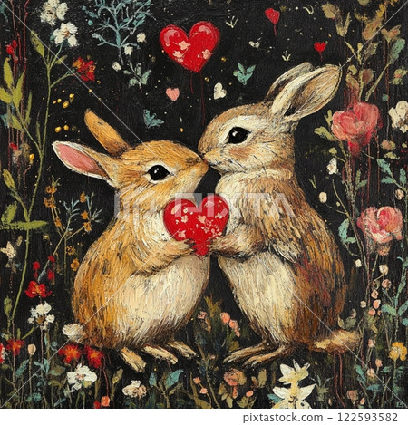 Vintage antiques postcard,with a red heart and rabbits for a couple in love, a gift for a girl's birthday card, wedding card, atmosphere of love devotion happiness romance nostalgia Vintage antiques postcard,with a red heart and rabbits for a couple in love, a gift for a girl's birthday card, wedding card, atmosphere of love devotion happiness romance nostalgia 122593582