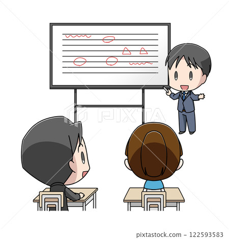 老師和學生使用電子白板教學的插圖 老師和學生使用電子白板教學的插圖 122593583