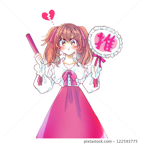 拿著風扇和螢光棒的女人,憤怒的,紅色的 拿著風扇和螢光棒的女人,憤怒的,紅色的 122593775