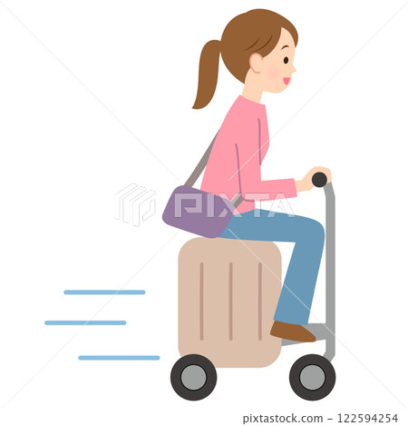 A young woman traveling with an electric suitcase 122594254