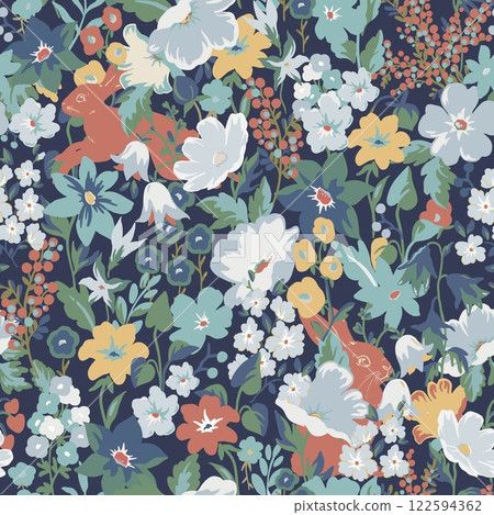This beautiful floral plant background is perfect for fashion, wallpapers, and prints. It showcases the Liberty style known as millefleurs, and the Scandinavian floral design adds a modern touch. 122594362
