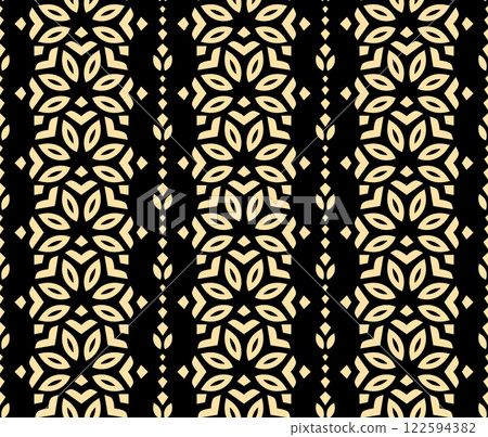Flower geometric pattern. Seamless vector background. Golden and black ornament 122594382