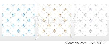 Wallpapers in the style of Baroque.. Set of colored floral ornaments. Seamless vector backgrounds Graphic patterns for fabric, wallpaper, packaging. Ornate Damask flower illustration 122594386
