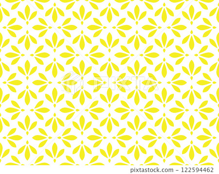 Flower geometric pattern. Seamless vector background. White and yellow ornament. Ornament for fabric, wallpaper, packaging. Decorative print Flower geometric pattern. Seamless vector background. White and yellow ornament. Ornament for fabric, wallpaper, packaging. Decorative print 122594462