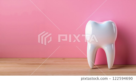 A white tooth sitting on top of a wooden table A white tooth sitting on top of a wooden table 122594690
