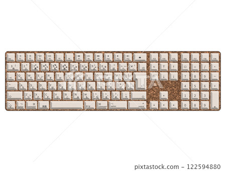 An illustration showing a Japanese JIS layout keyboard with a cork pattern, viewed from directly above. An illustration showing a Japanese JIS layout keyboard with a cork pattern, viewed from directly above. 122594880