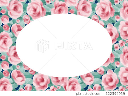 An oval card frame with a soft rose flower pattern painted with a watercolor touch 122594939