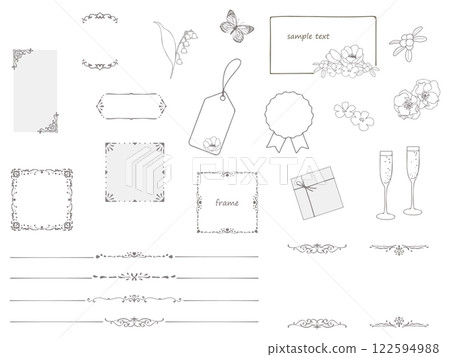 Set of stylish and elegant hand-drawn frames and cartoons 122594988