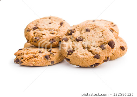 Chocolate chip cookies isolated on white background. 122595125